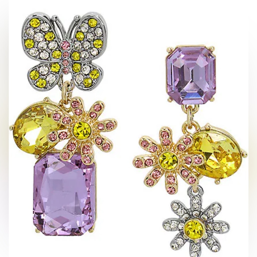 Betsey Johnson Mismatch Butterfly Flower Authentic Earrings NWT